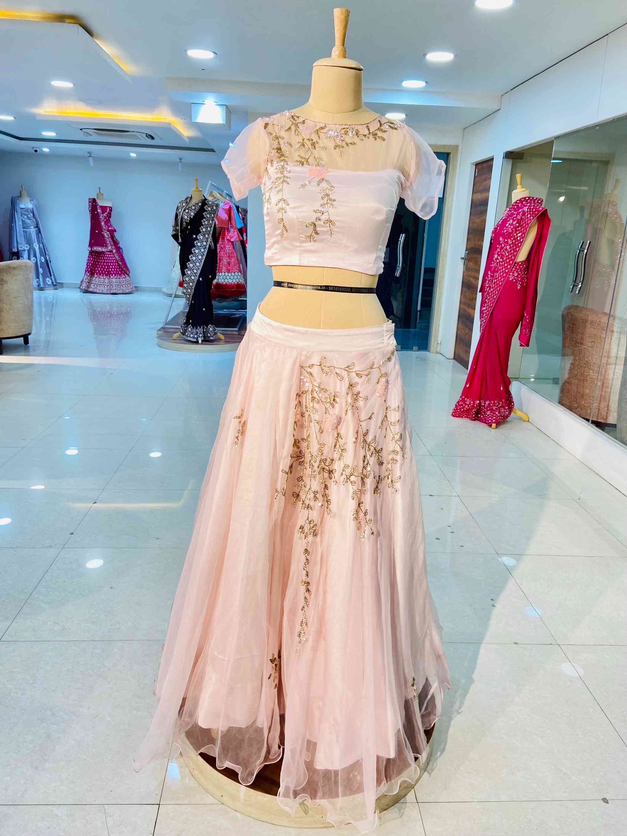 Baby Pink Organza Lehenga Set - Daabu Jaipur