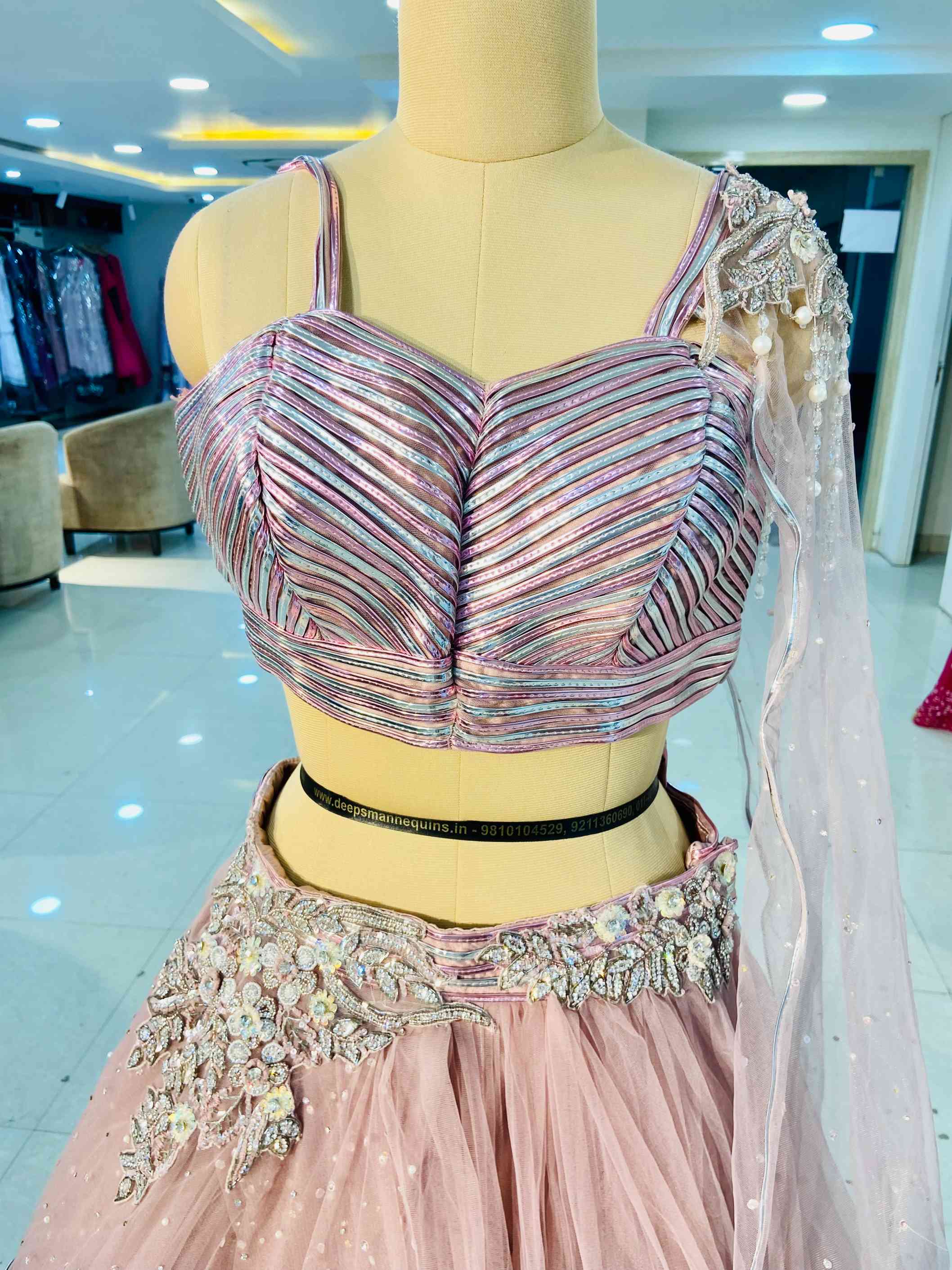 Salmon Pink Net Lehenga Set - Daabu Jaipur