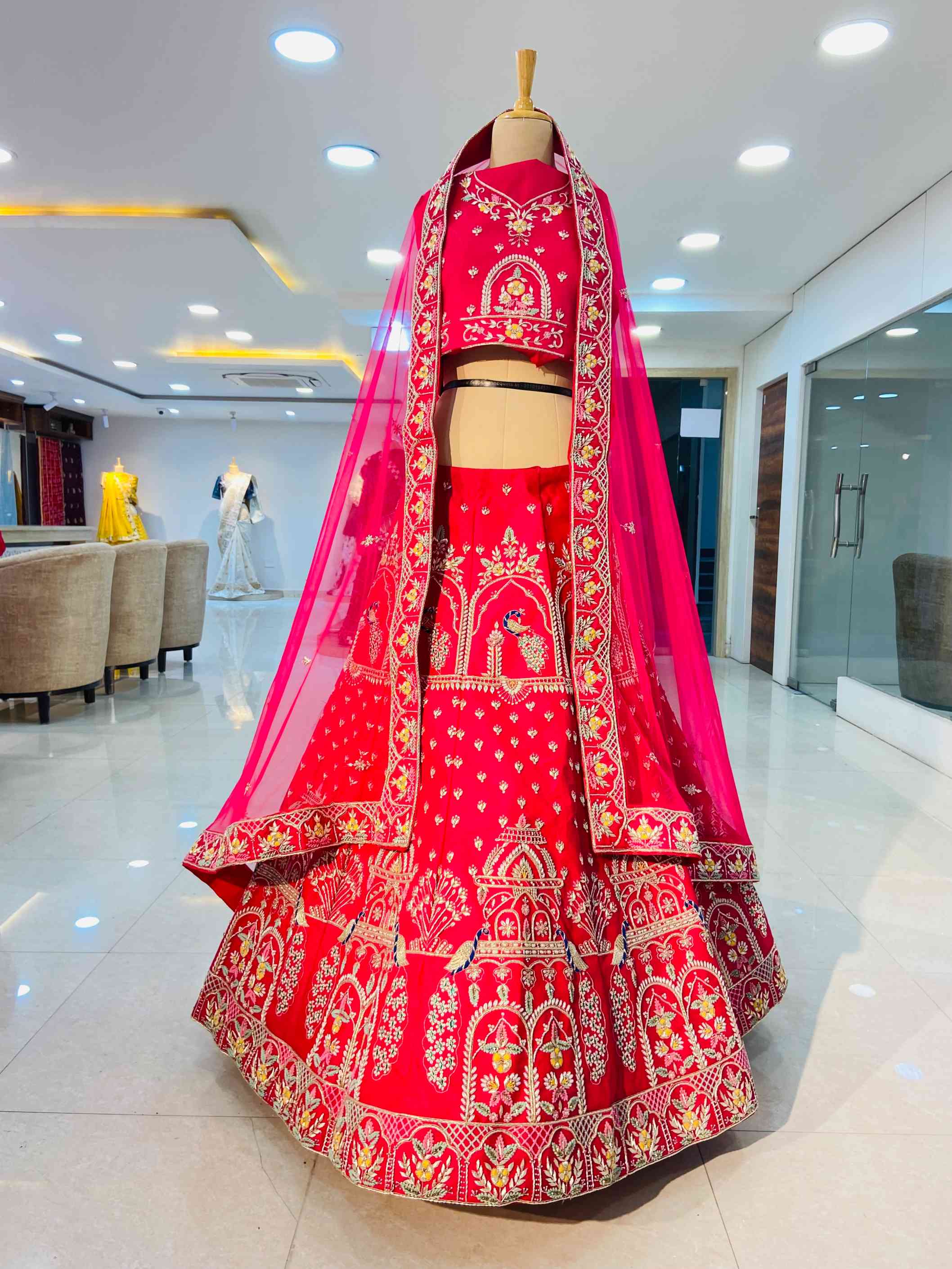 Pure Silk Zardozi Work Bridal Lehenga - Daabu Jaipur