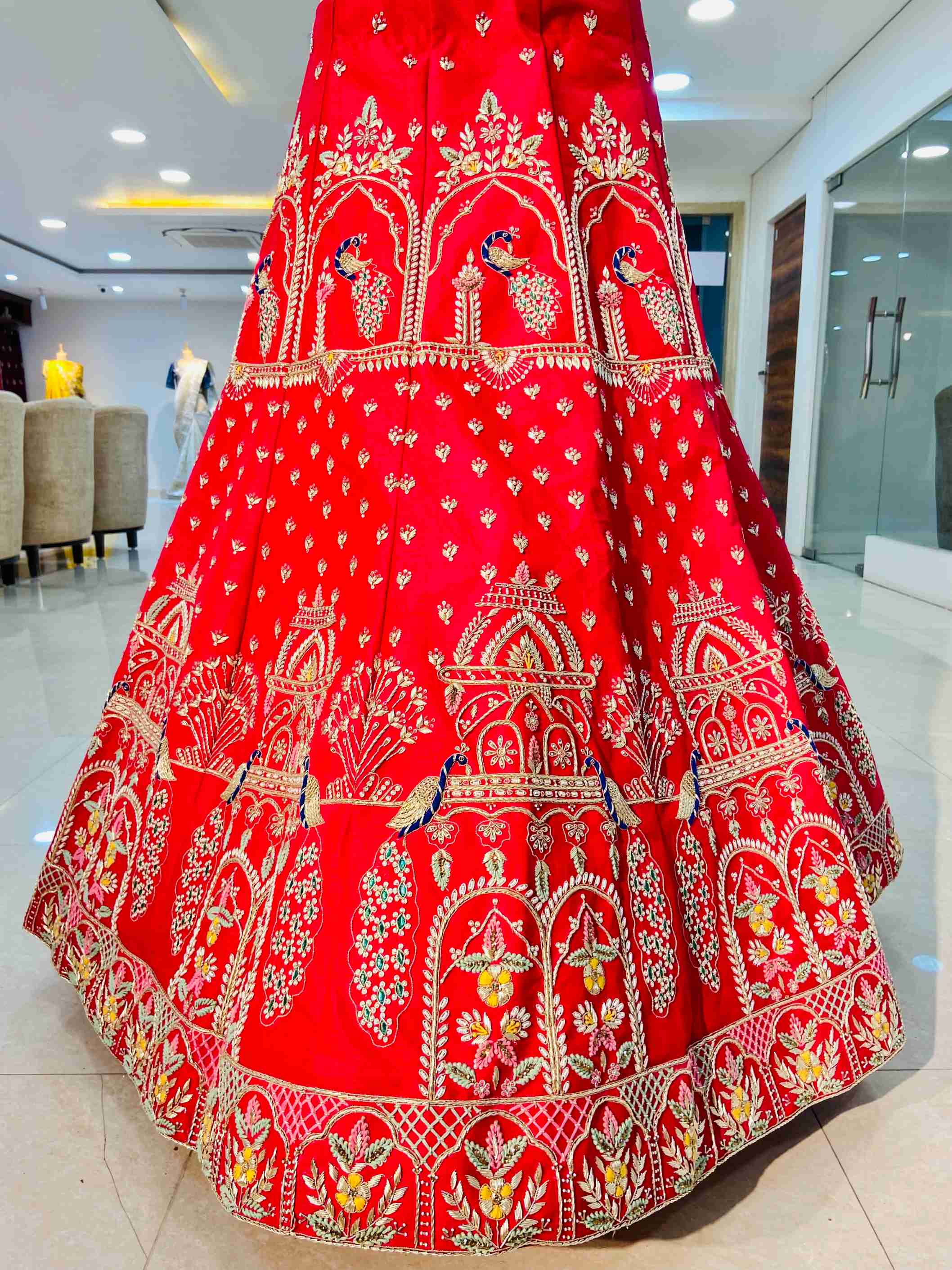 Pure Silk Zardozi Work Bridal Lehenga - Daabu Jaipur