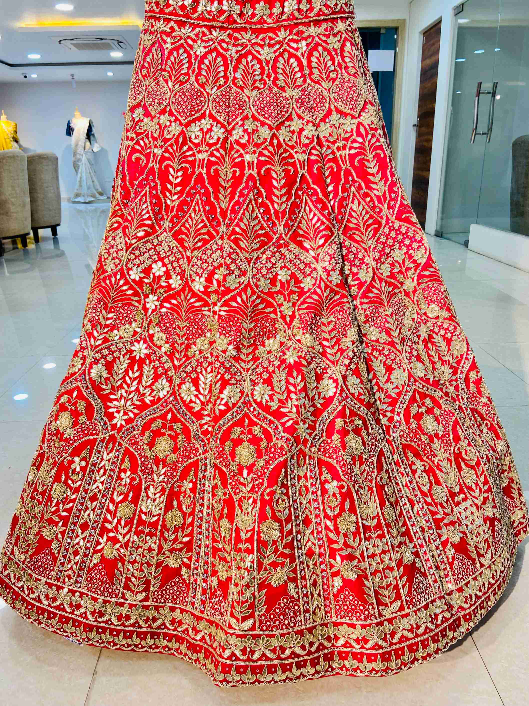 Pure Silk Gotta Patti Work Bridal Lehenga - Daabu Jaipur