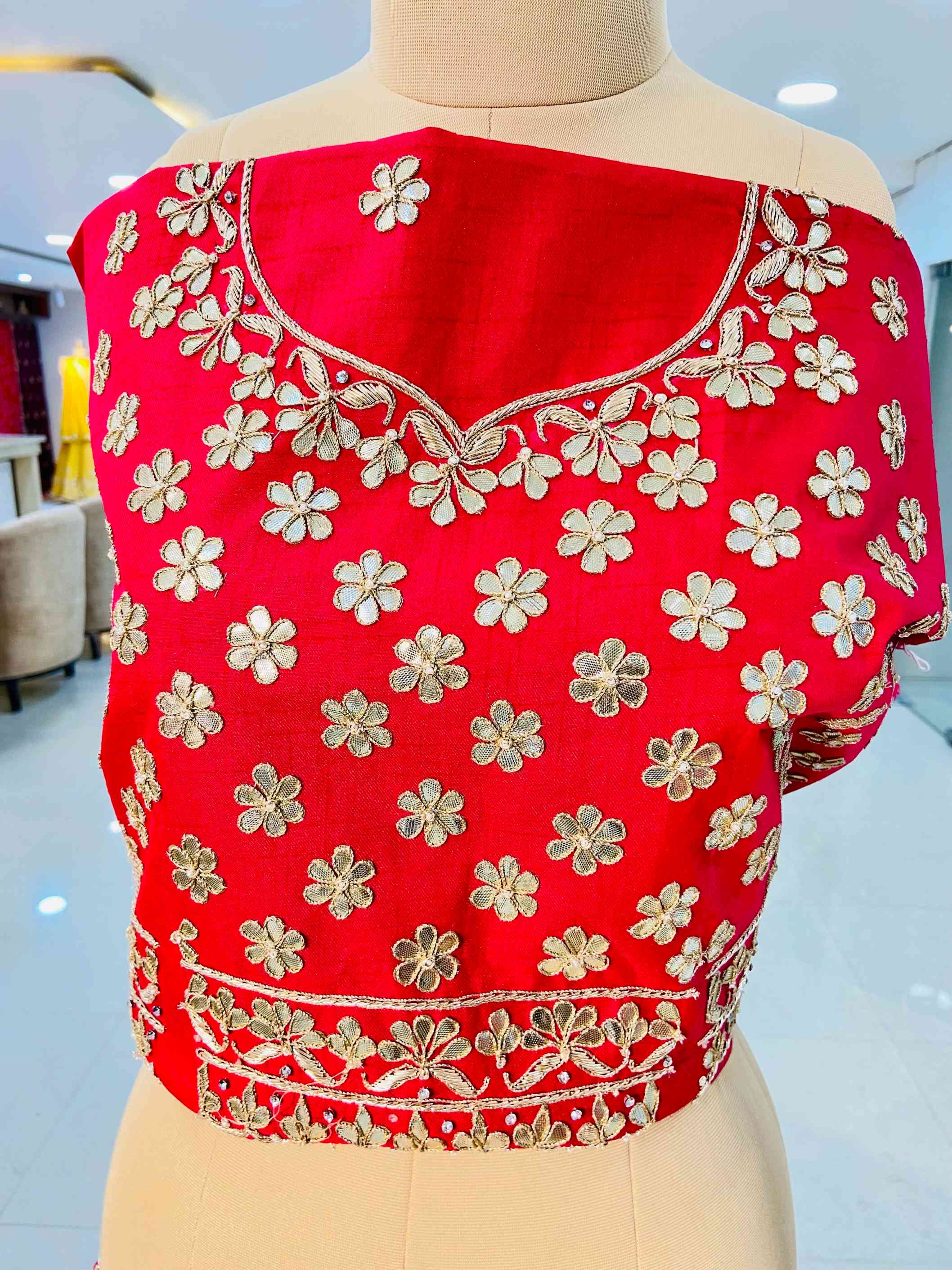 Pure Silk Gotta Patti Work Bridal Lehenga - Daabu Jaipur