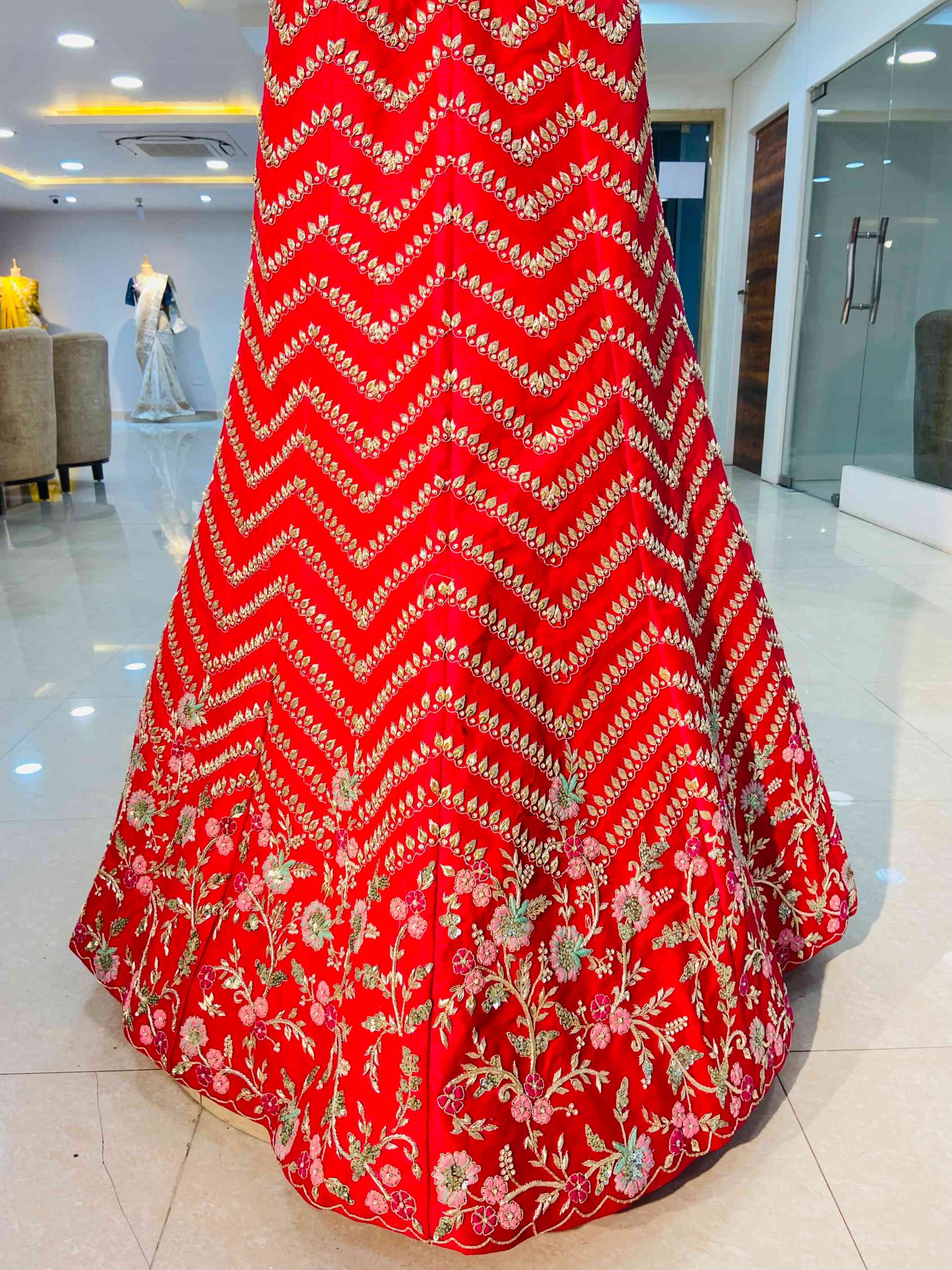 Raw Silk Zardozi, Thread Work Bridal Lehenga - Daabu Jaipur