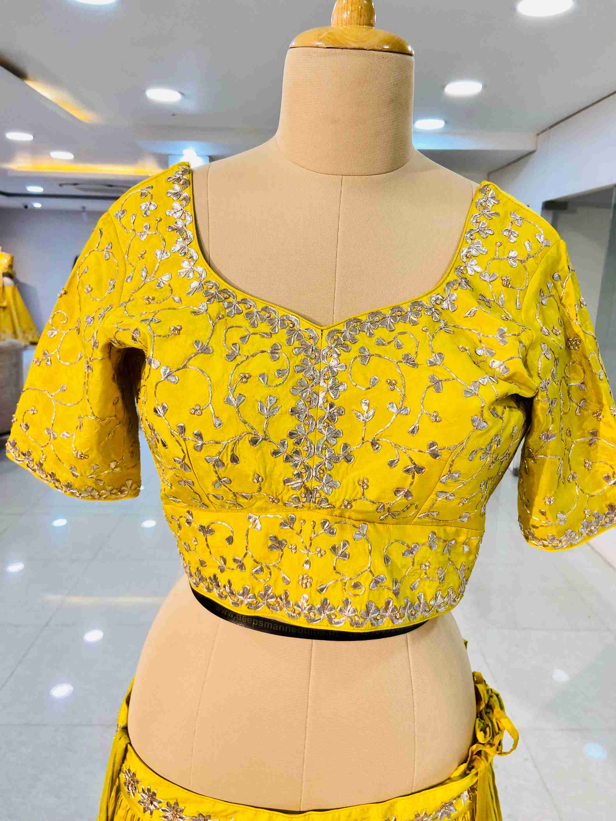 Yellow Upadda Silk Skirt Top - Daabu Jaipur