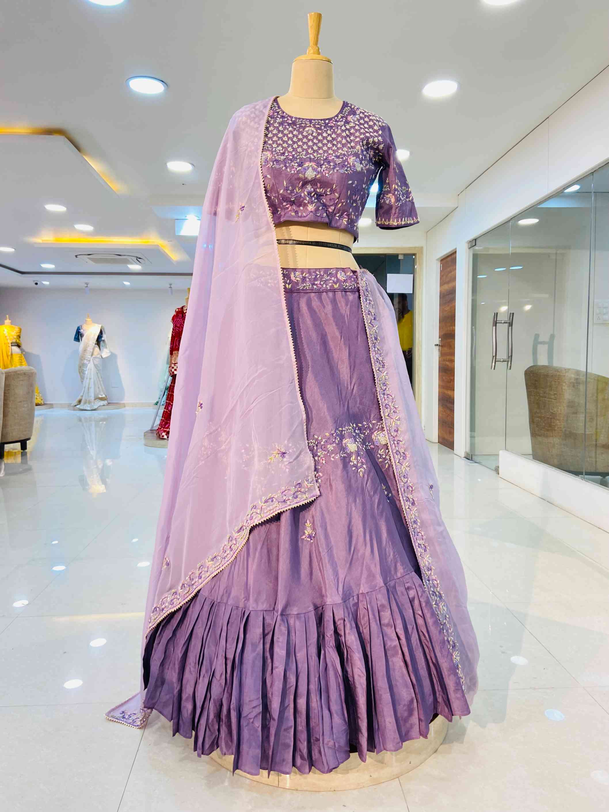 Purple Taffeta Silk Zardozi Work Lehenga - Daabu Jaipur