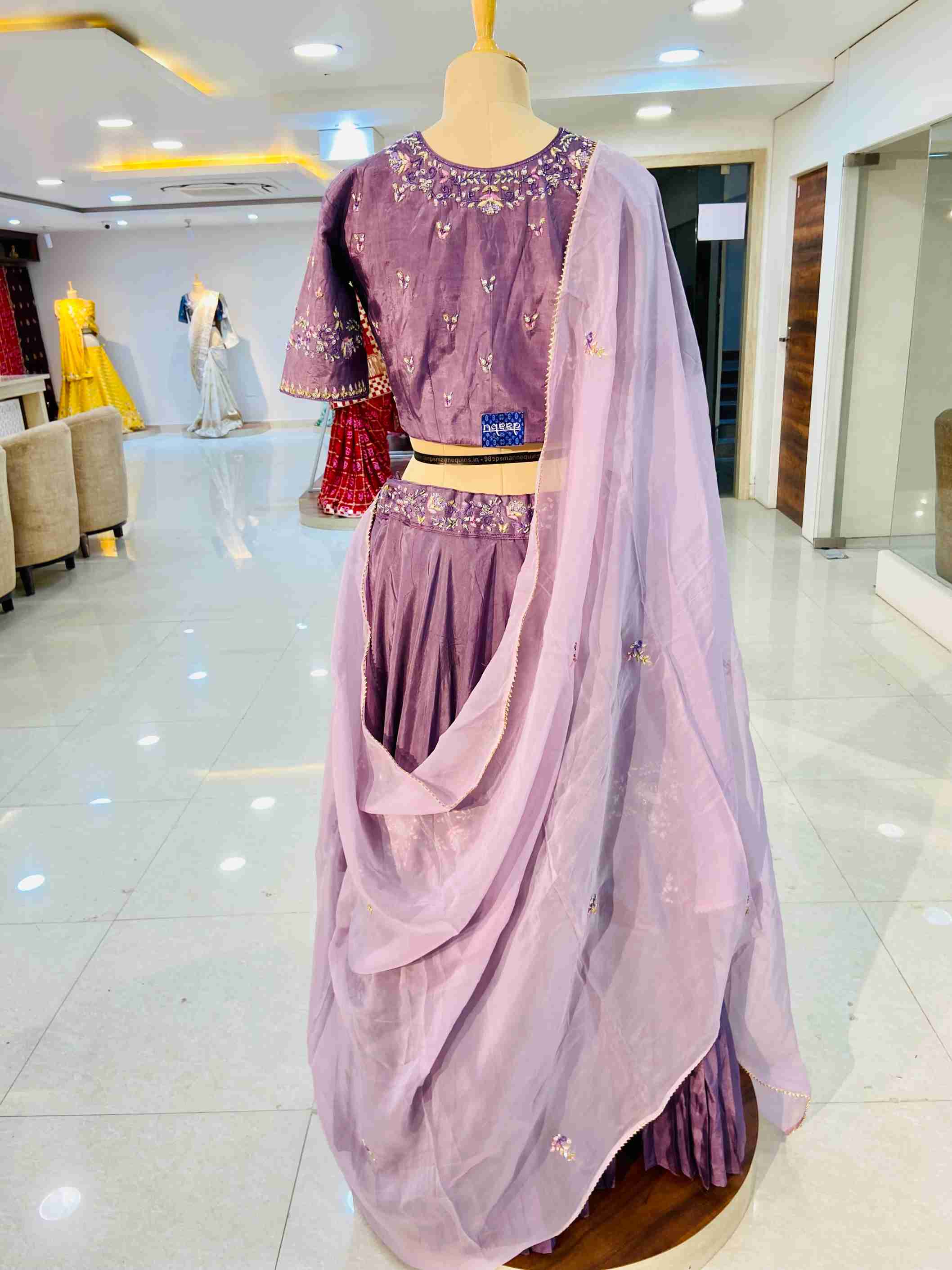 Purple Taffeta Silk Zardozi Work Lehenga - Daabu Jaipur