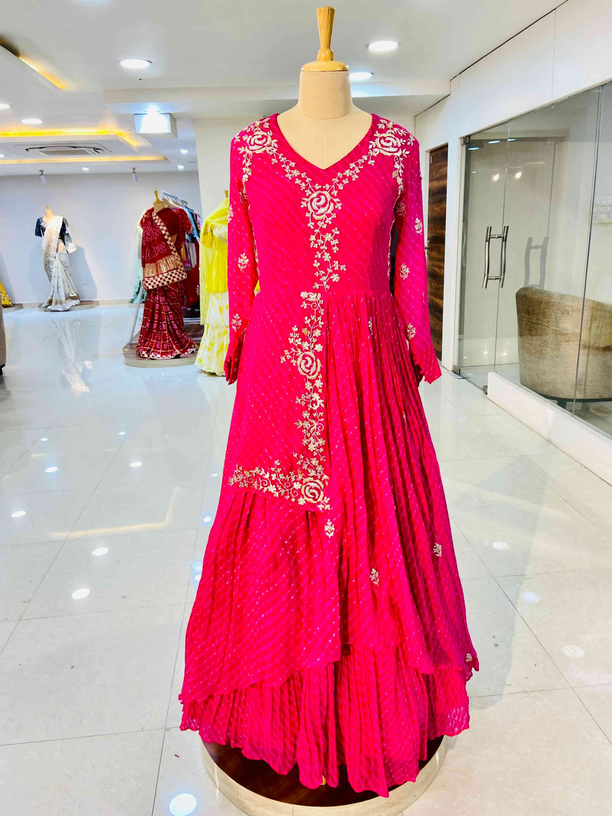 Bandhej Pure Georgette Zardozi Work Gown - Daabu Jaipur