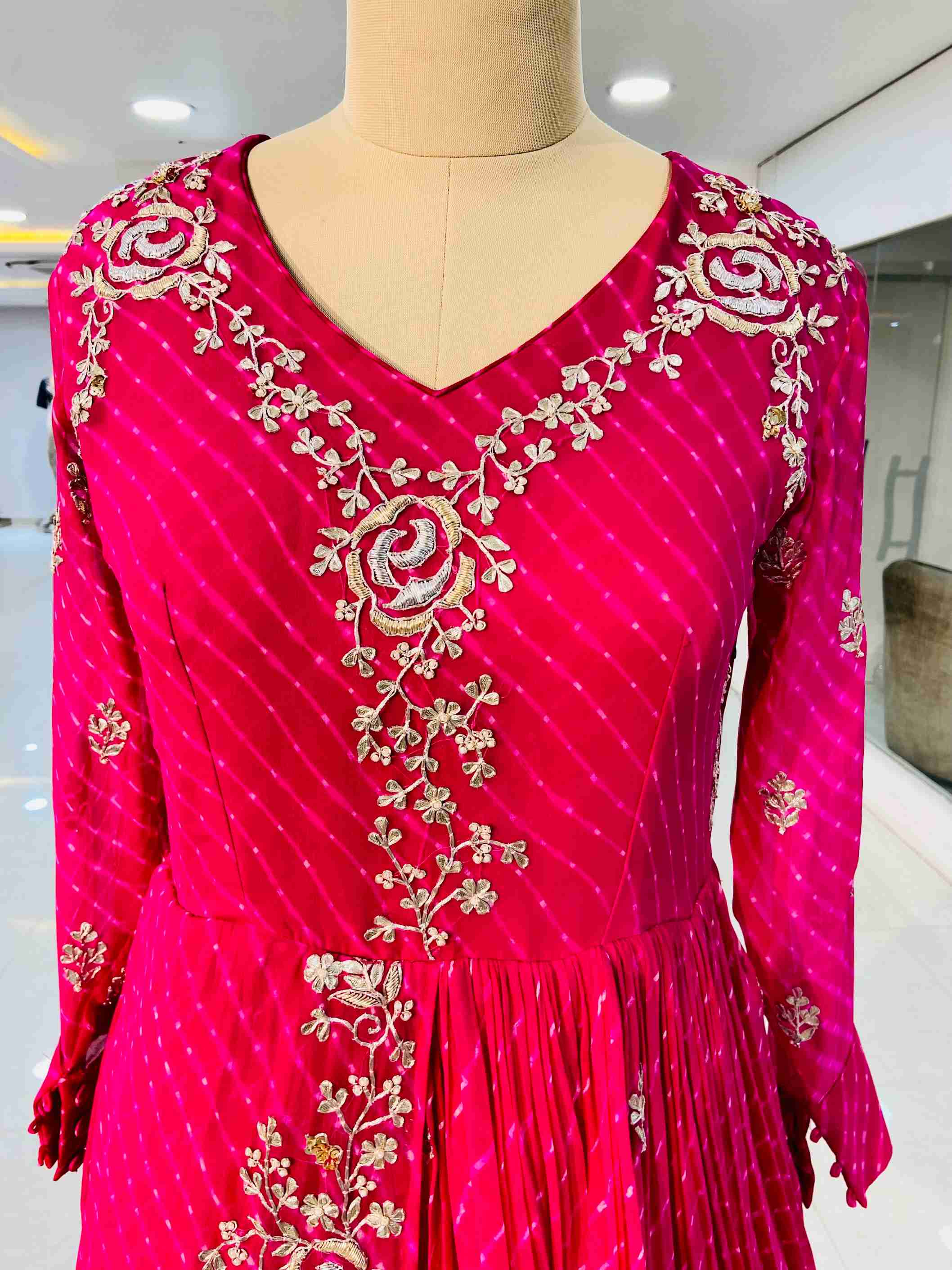 Bandhej Pure Georgette Zardozi Work Gown - Daabu Jaipur