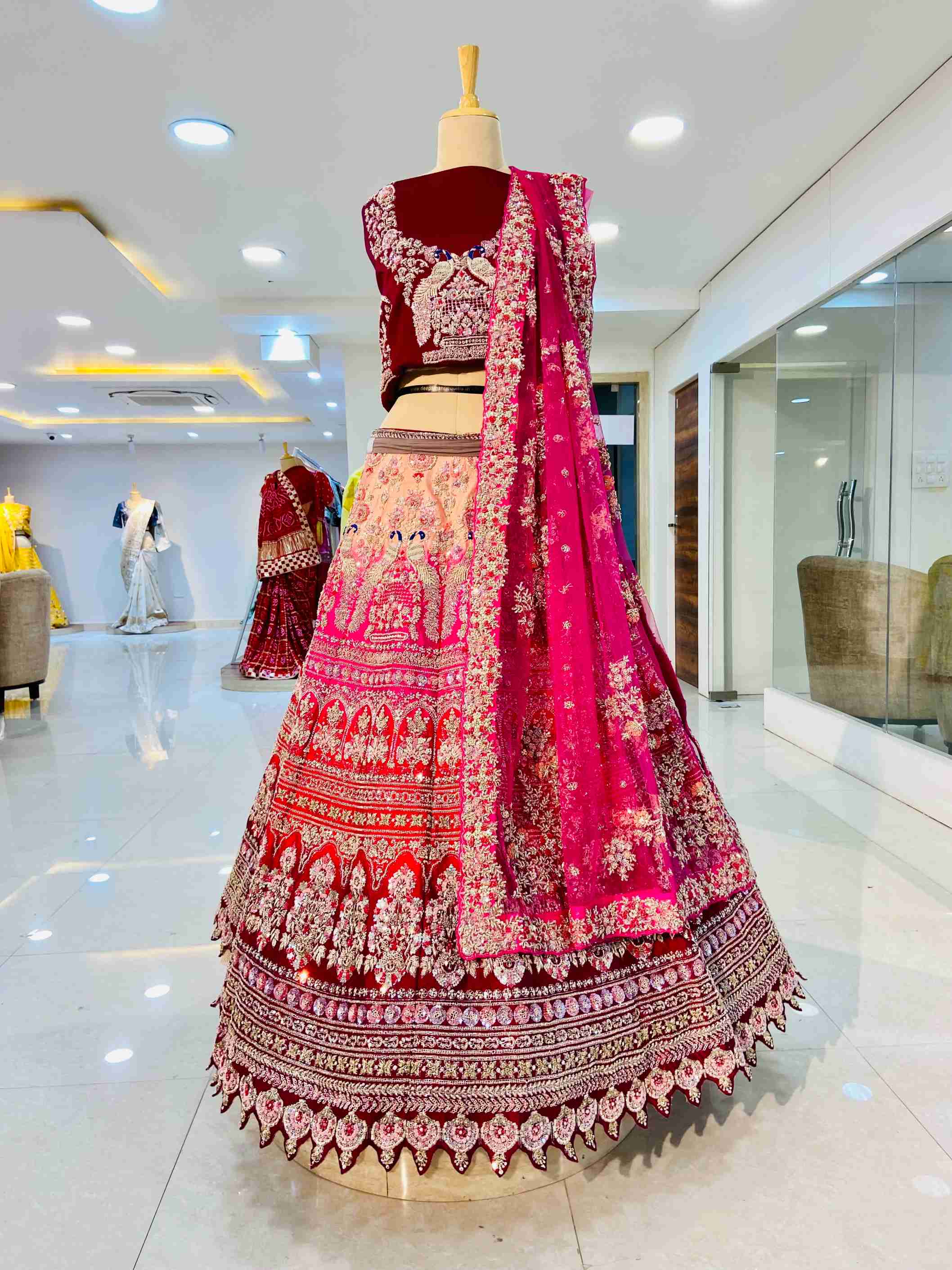 Shaded Raw Silk Zardozi Work Bridal Lehenga - Daabu Jaipur