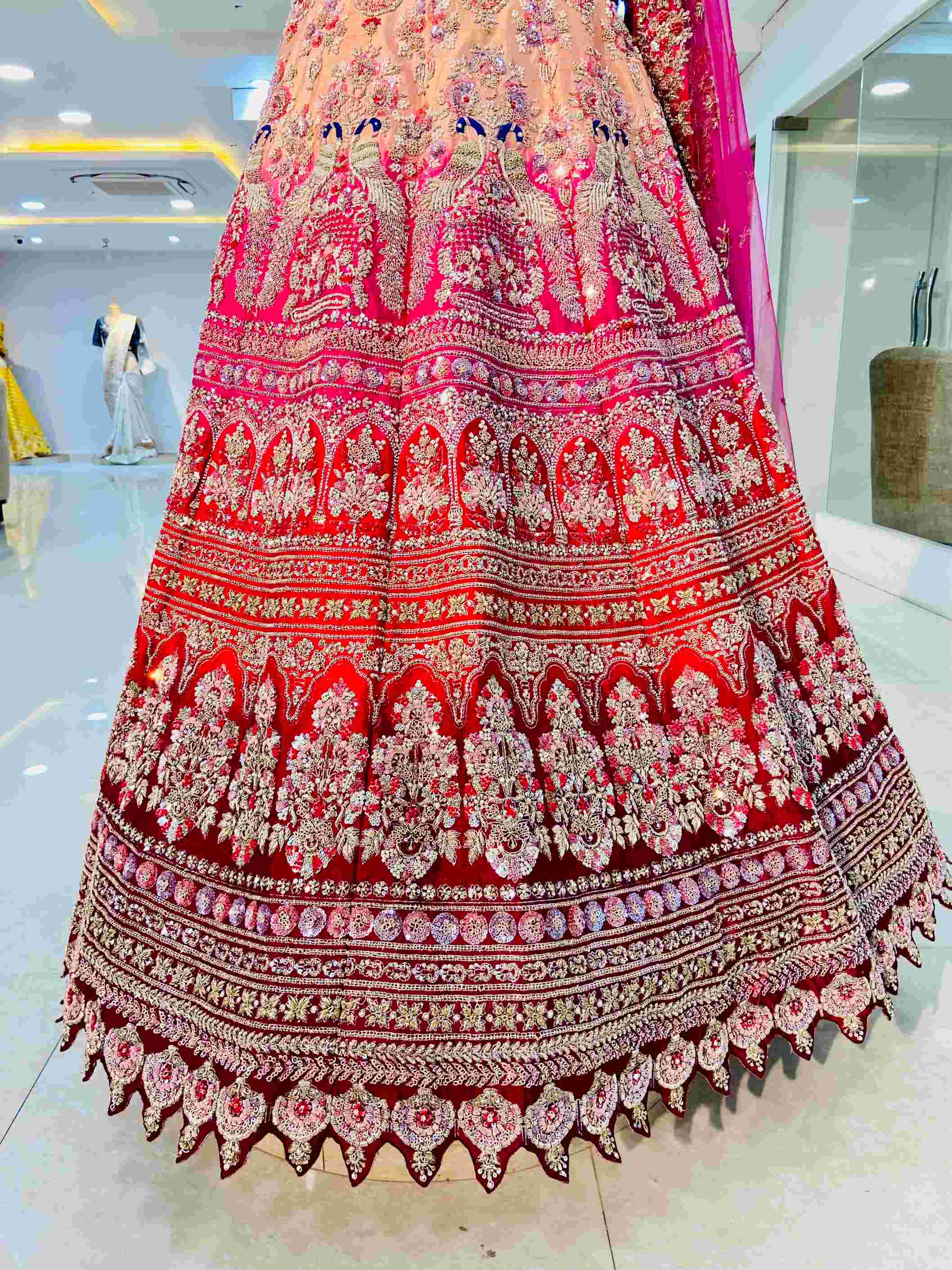 Shaded Raw Silk Zardozi Work Bridal Lehenga - Daabu Jaipur