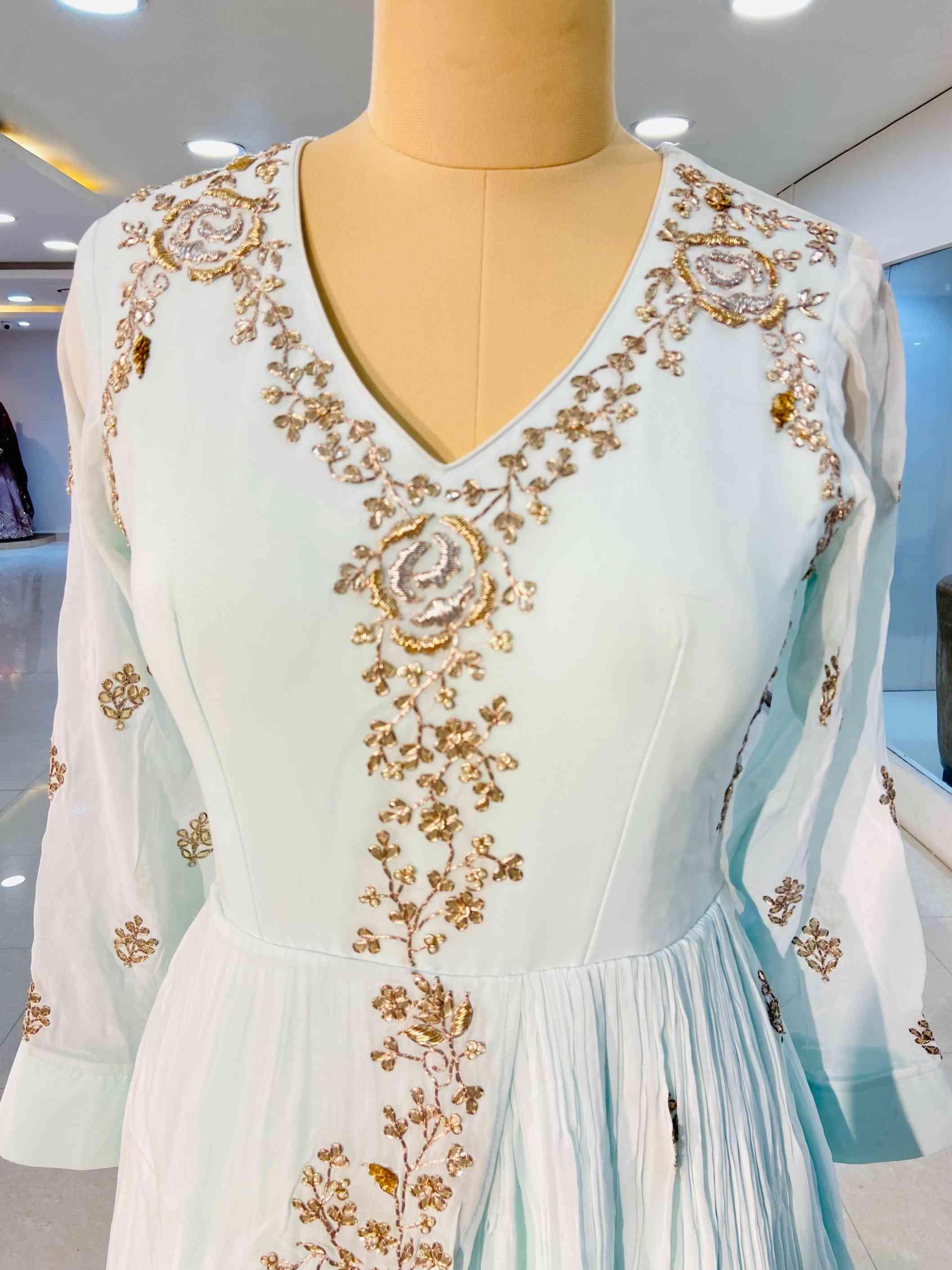 Baby Blue Pure Georgette Gown - Daabu Jaipur