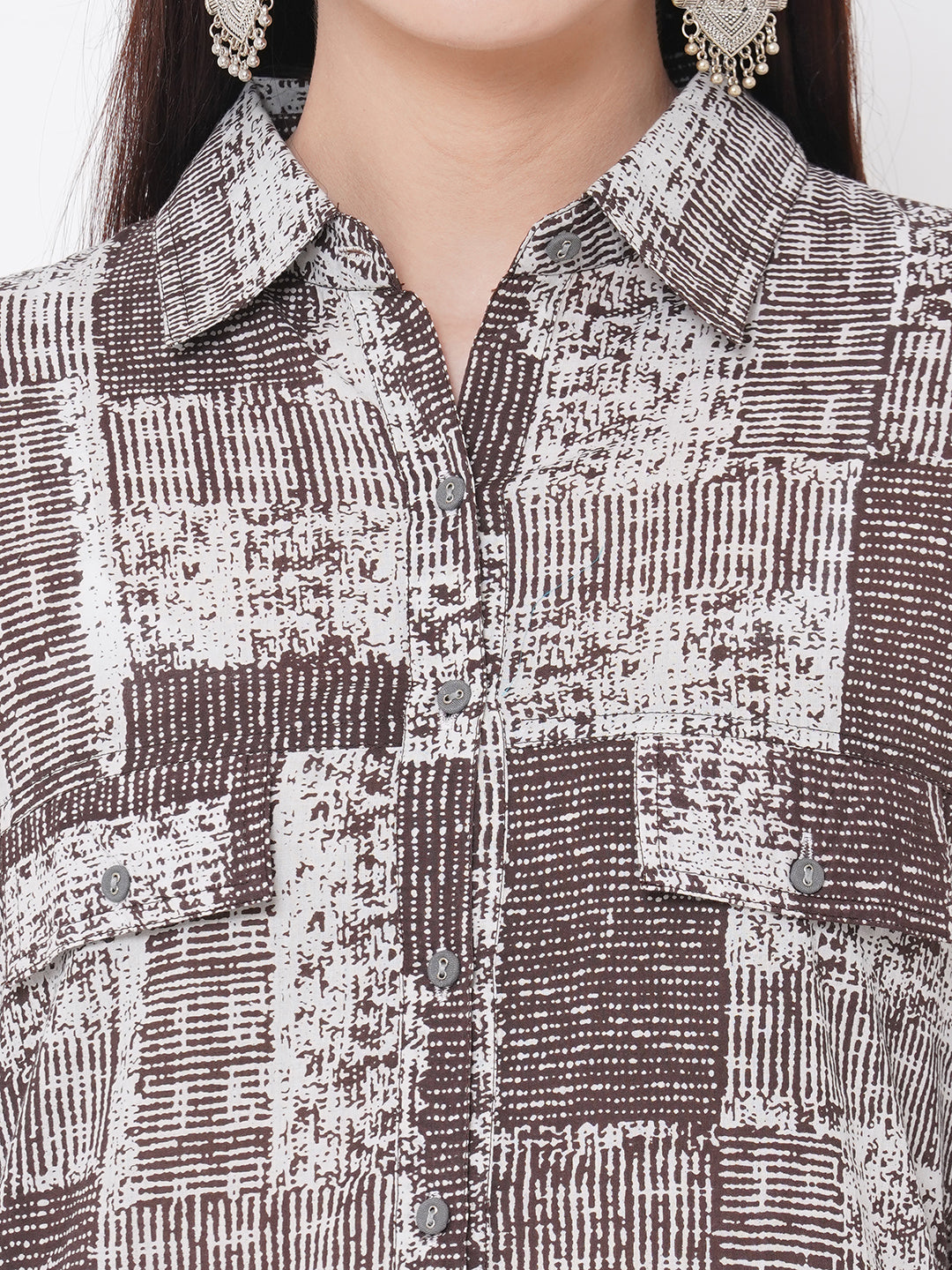 Brown Printed Cotton Kurta