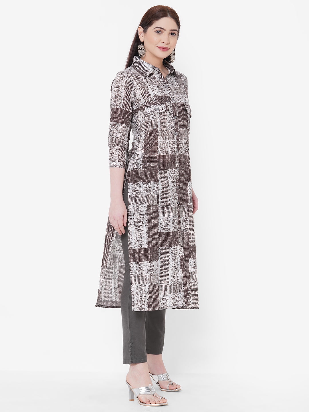 Brown Printed Cotton Kurta