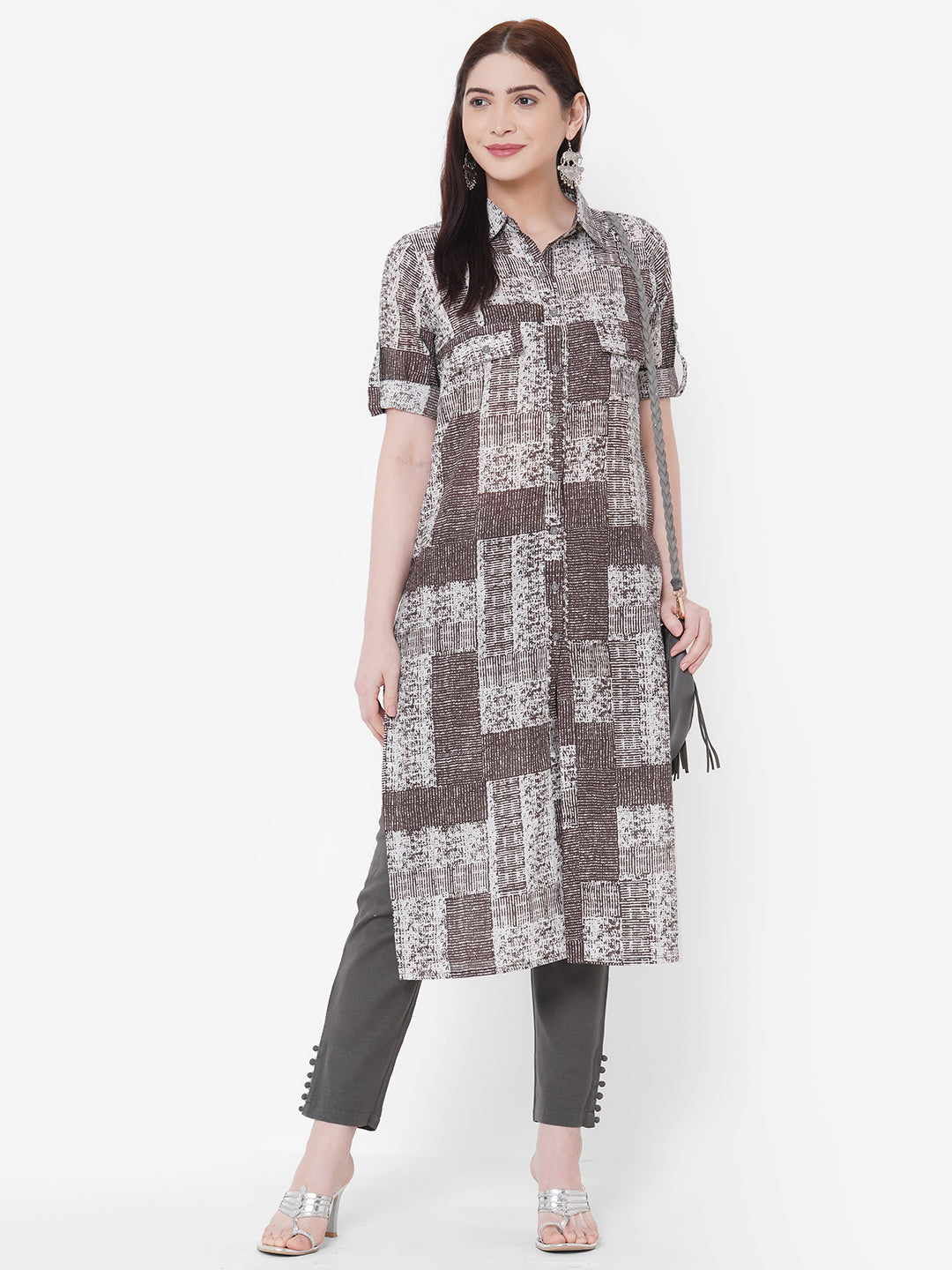 Brown Printed Cotton Kurta