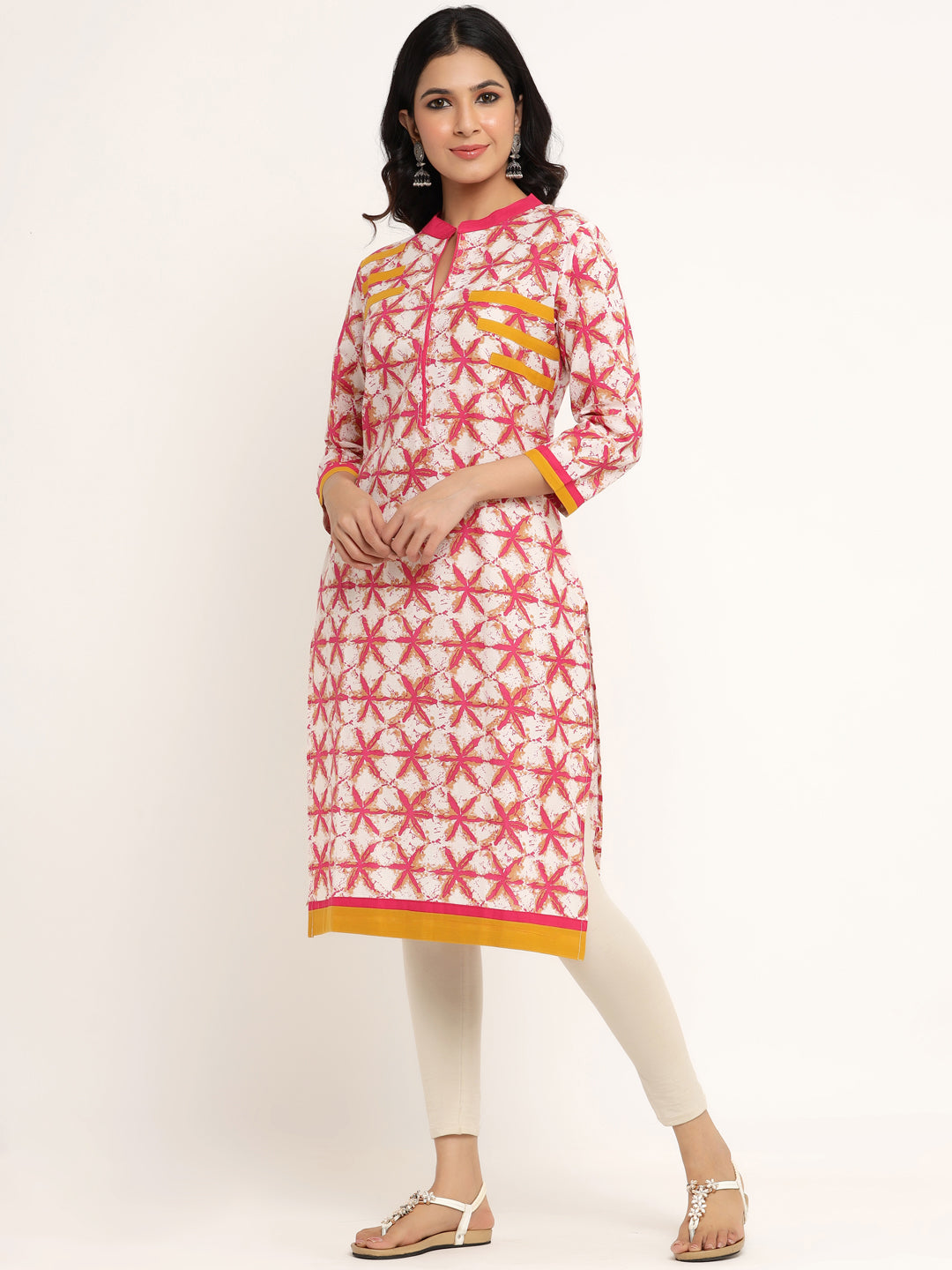 Pink Floral Printed Cotton Kurta