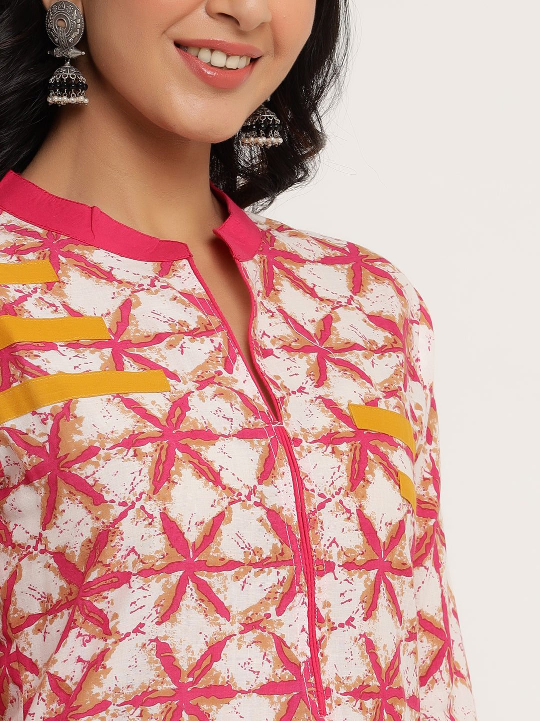 Pink Floral Printed Cotton Kurta