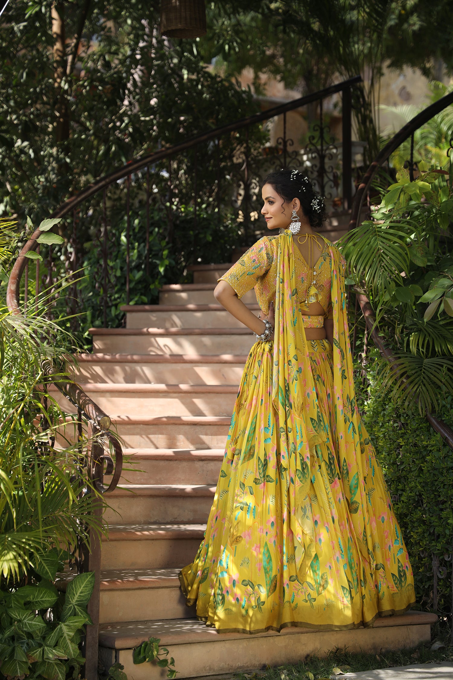 Yellow Ethnic Crepe Silk Skirt Top & Dupatta