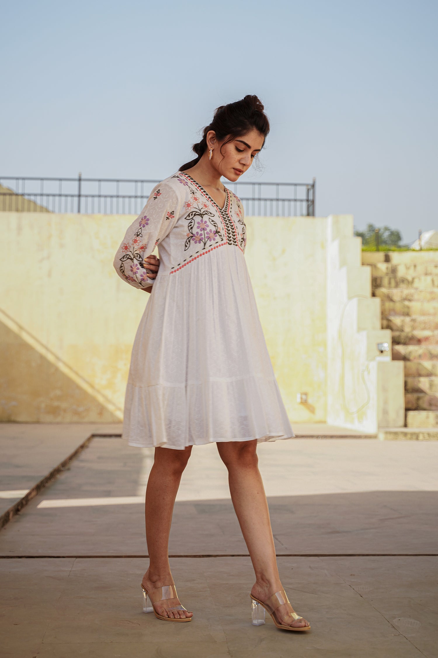 Off White Embroidered French Cotton Dress