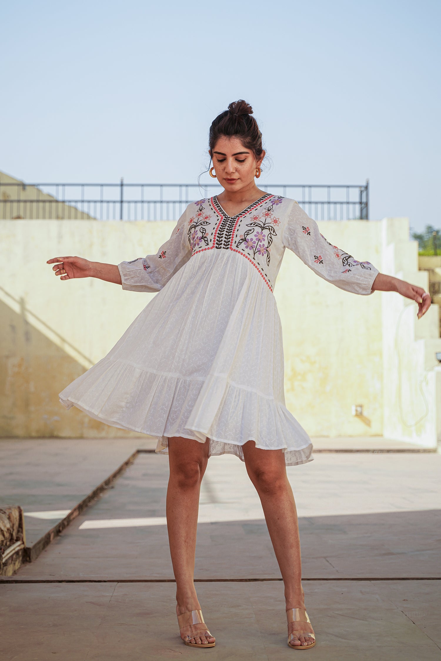 Off White Embroidered French Cotton Dress