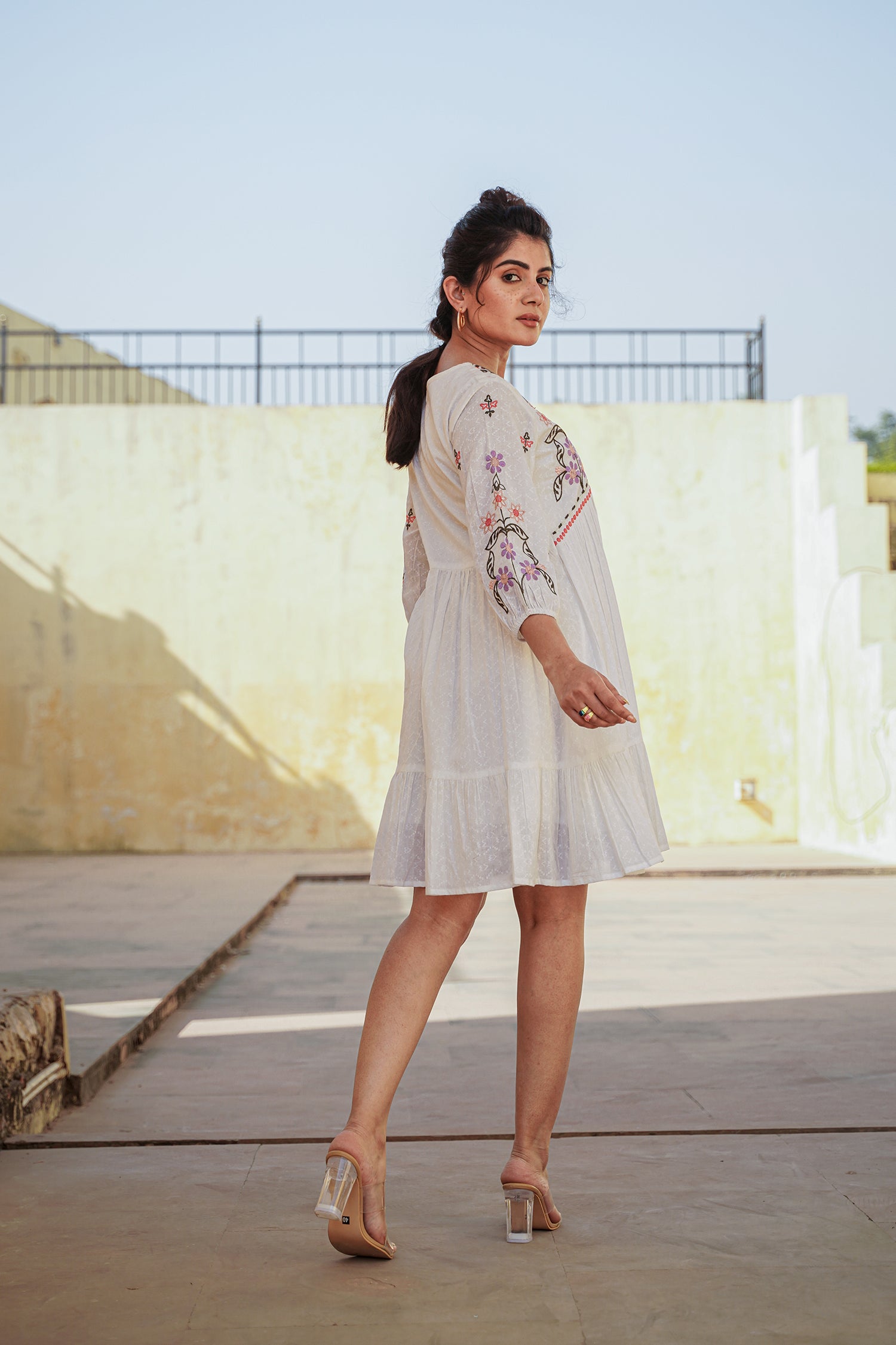 Off White Embroidered French Cotton Dress