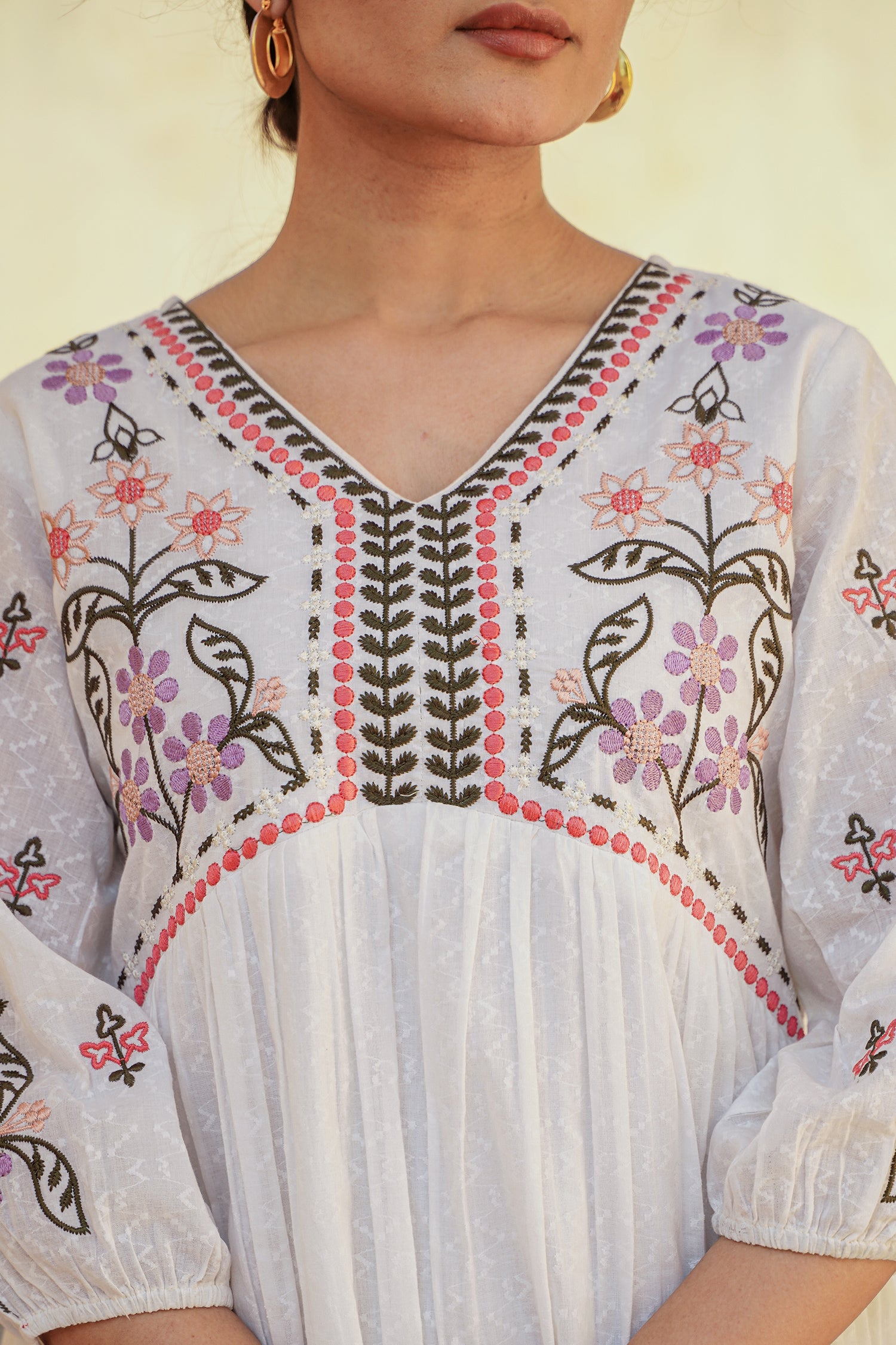 Off White Embroidered French Cotton Dress