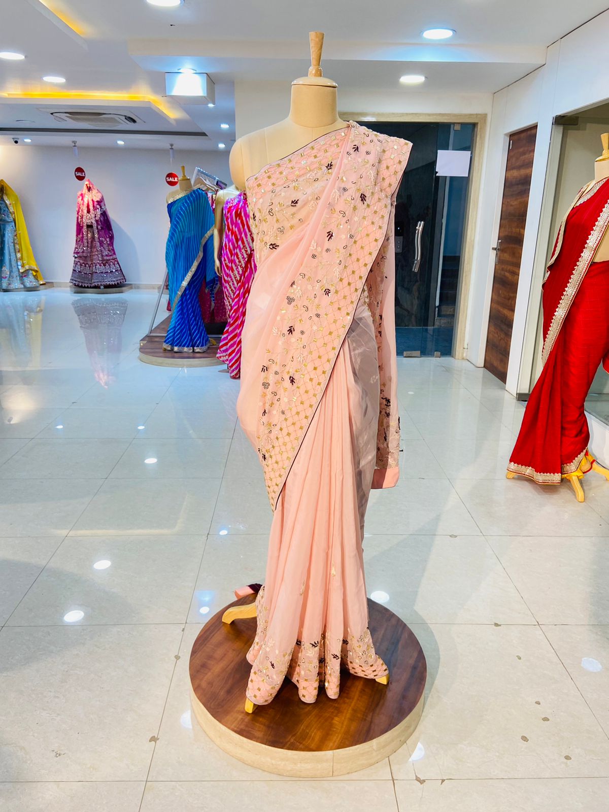 Designer Hand Work Organza Saree - Daabu Jaipur