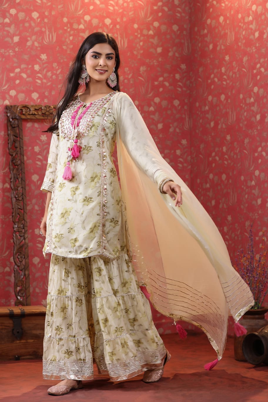 Light Green Muslin Sharara Set