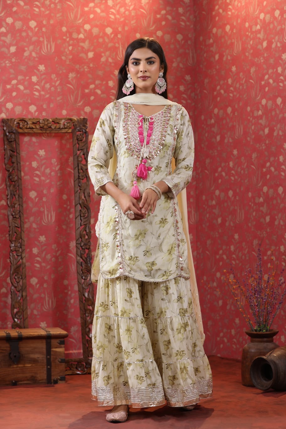 Light Green Muslin Sharara Set